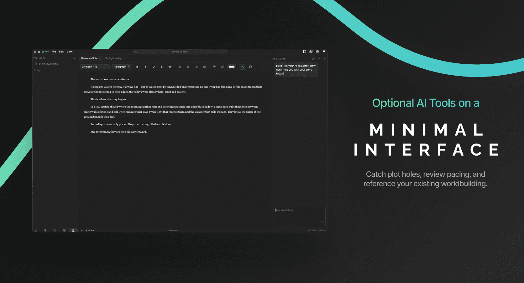 Minimal interface with optional AI tools